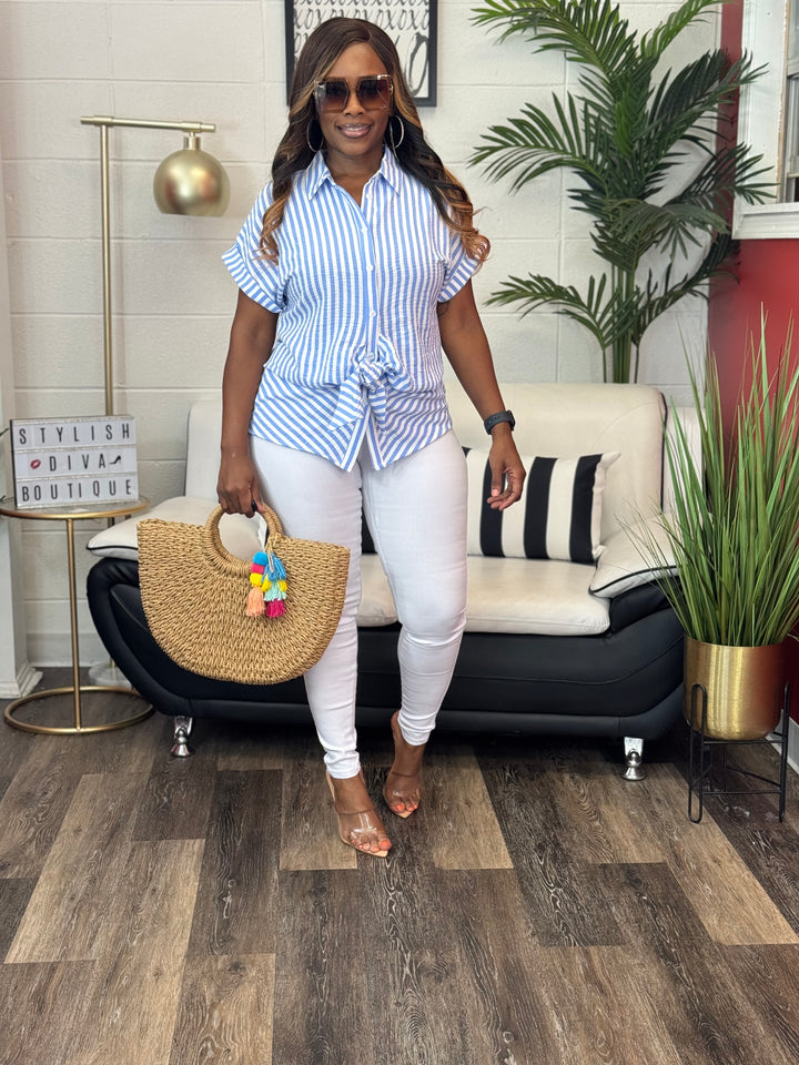 Coastal Diva Pants Set (Blue/White)