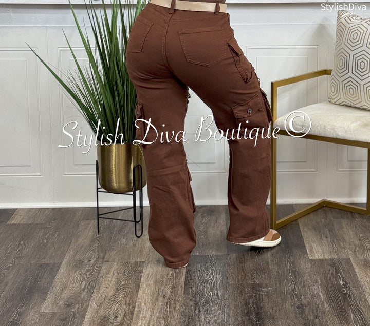 Diva Distressed Cargo Pants (Chocolate Brown)