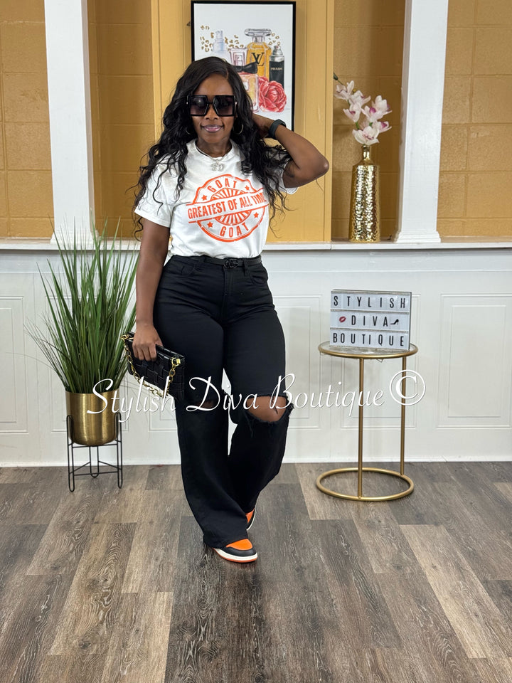 London Straight Leg Distressed Jeans (Black)