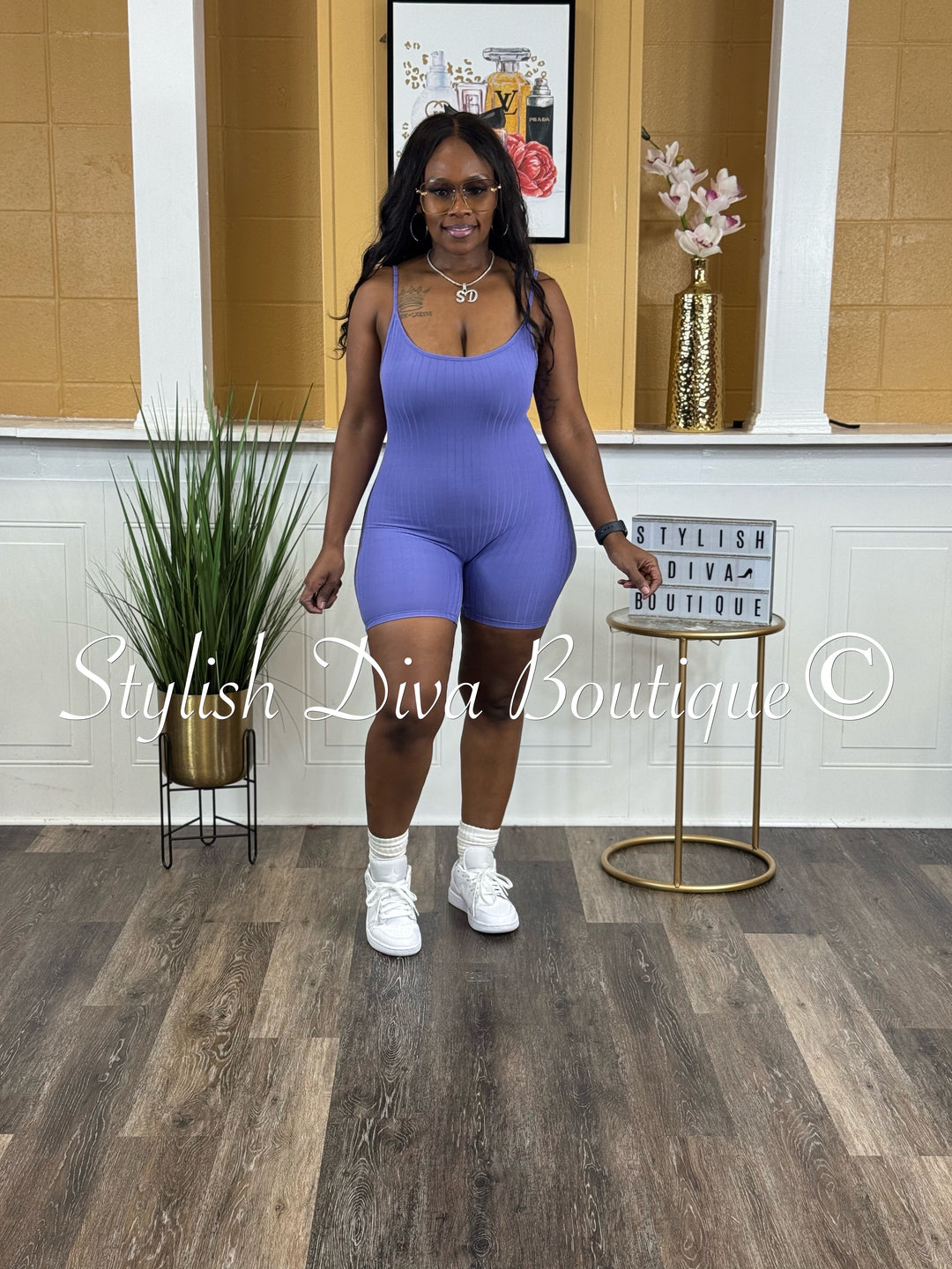 Ayla Sleeveless Ribbed Romper (Sky Lavender)