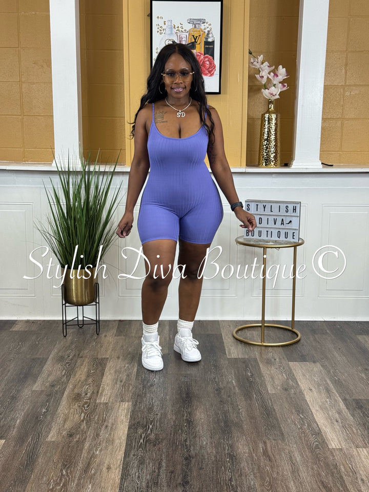 Ayla Sleeveless Ribbed Romper (Sky Lavender)