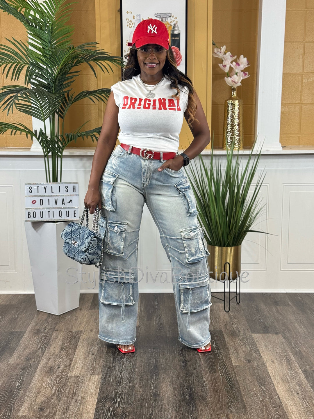 Main Character Acid Wash Cargo Jeans (Light Denim Wash)