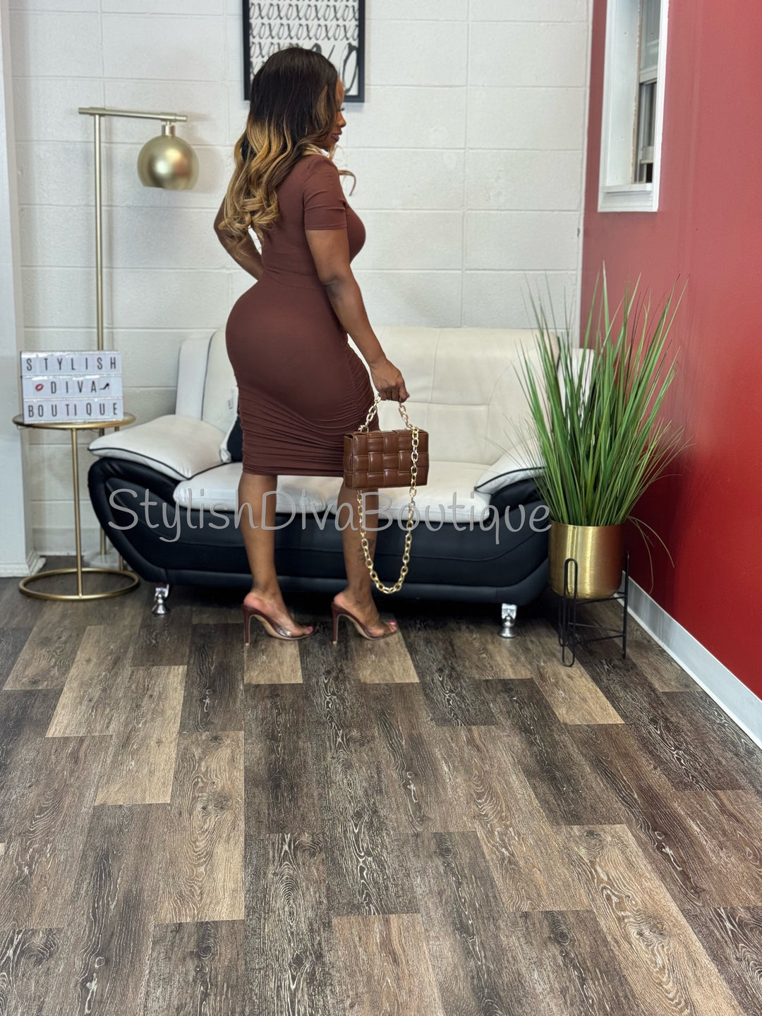 Coco Wrapped Midi Dress (Brown)