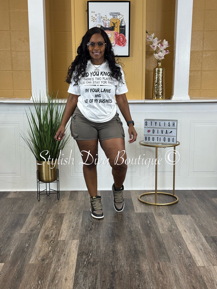 2 Places You Can Stay T-Shirt (White Shirt/Black Print)