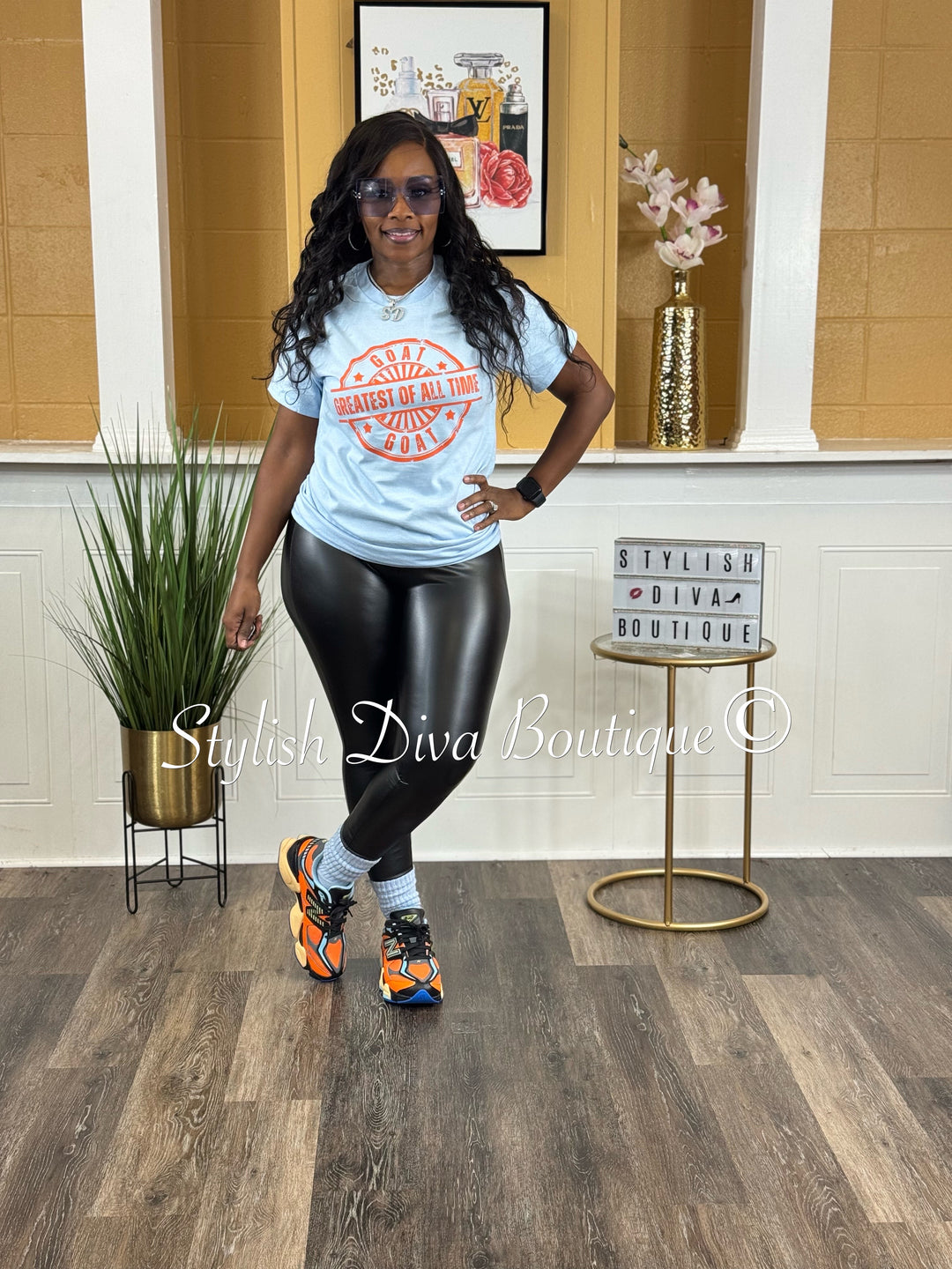 GOAT Stamped (Light Blue Shirt/Deep Orange Print)