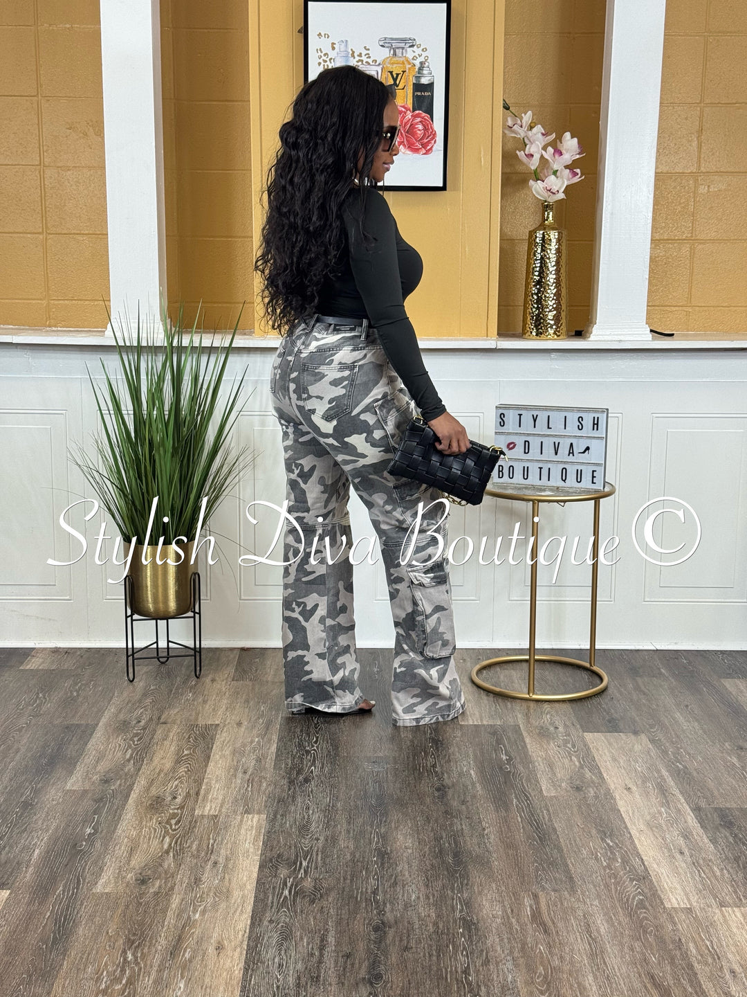 Grey Wash Camo Cargo Pants