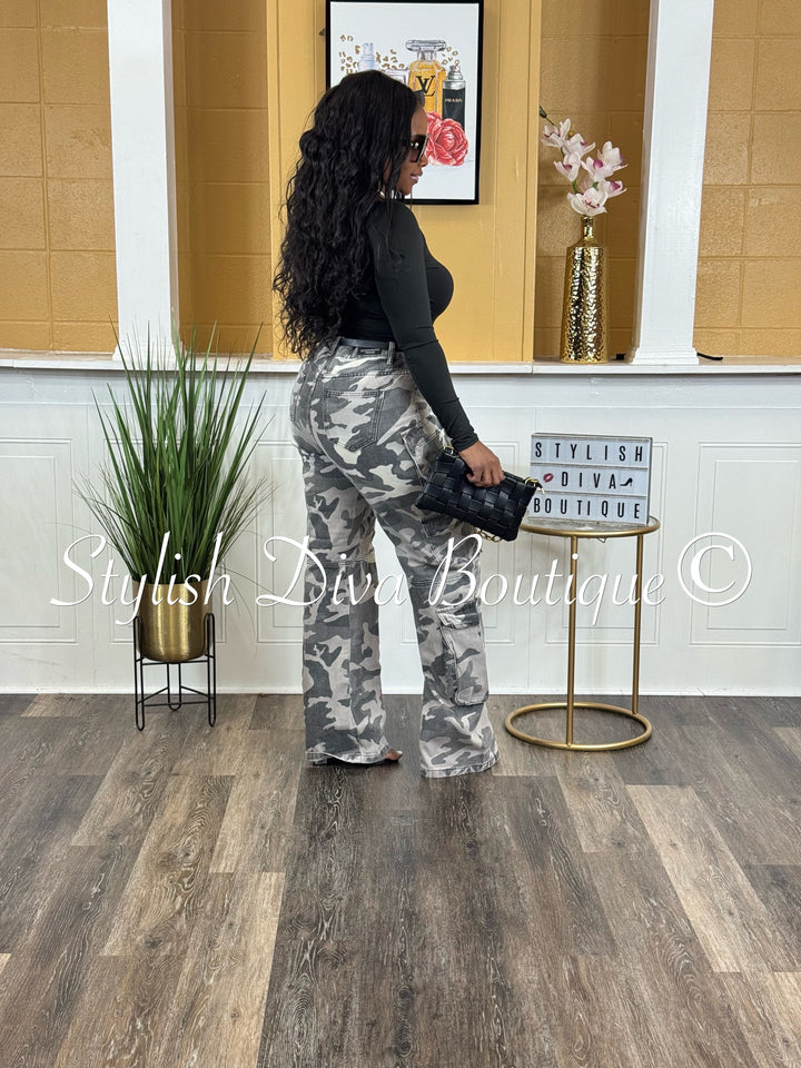 Grey Wash Camo Cargo Pants