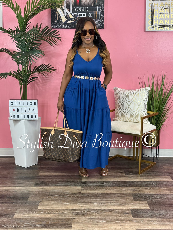 Tierney Tiered Maxi Dress up to 3XL (Lt Navy)