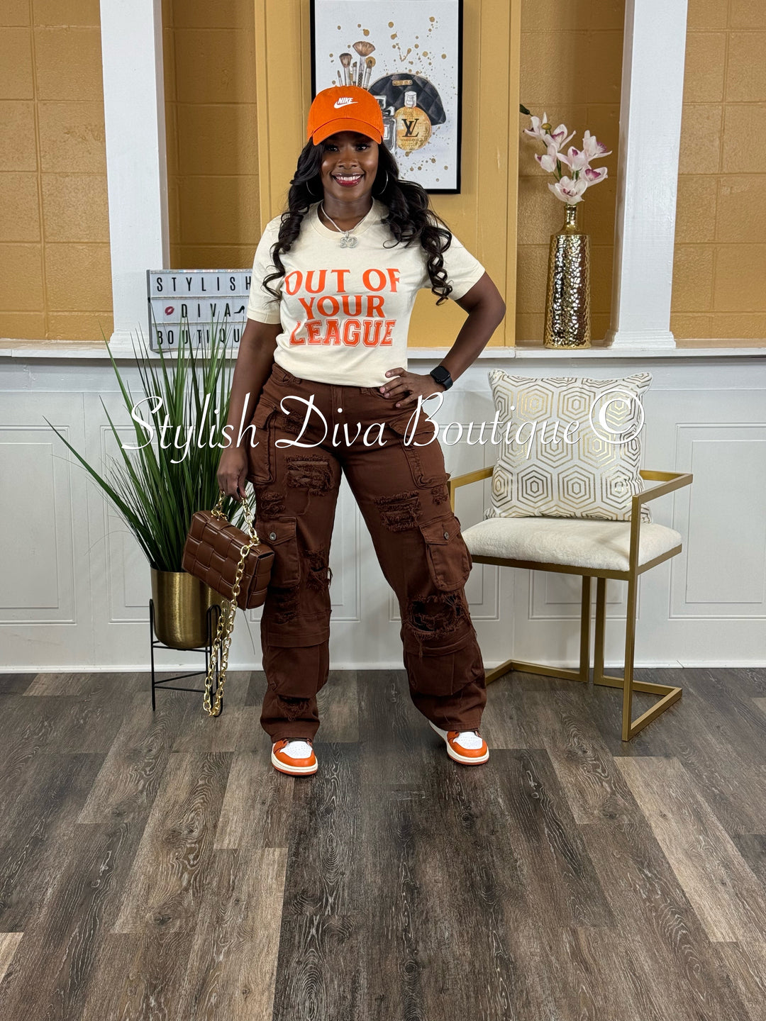 Diva Distressed Cargo Pants (Chocolate Brown)