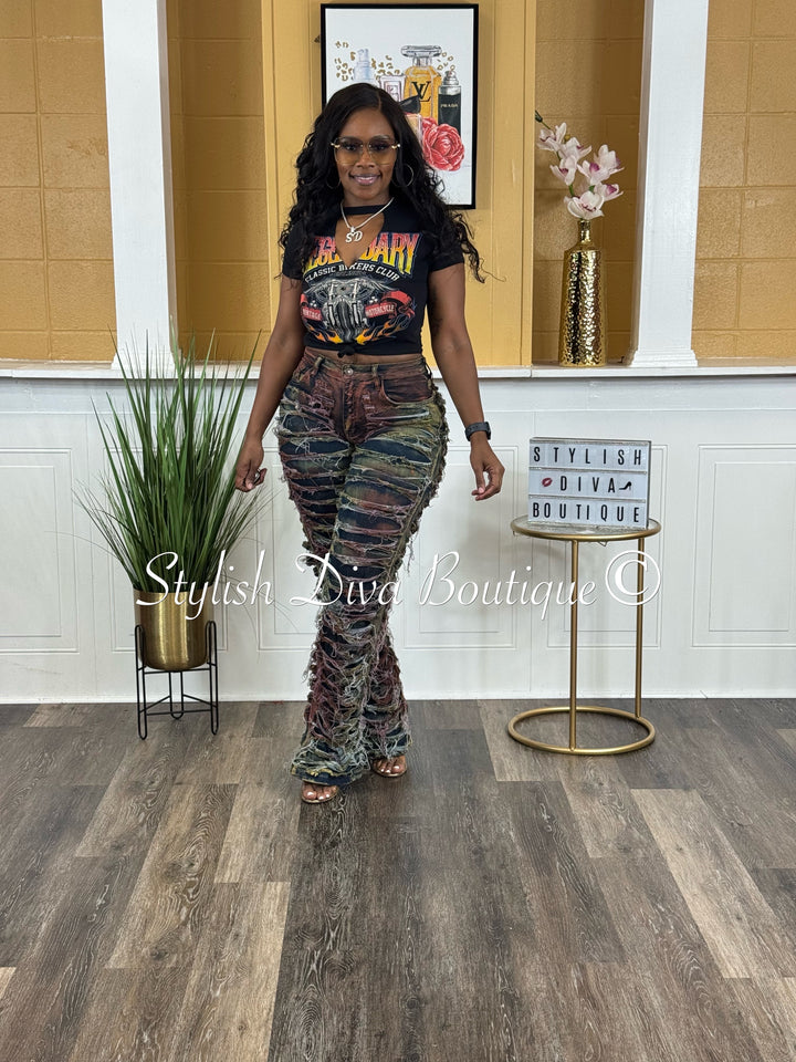 Diva Shred Color Dyed Jeans (Multicolor)