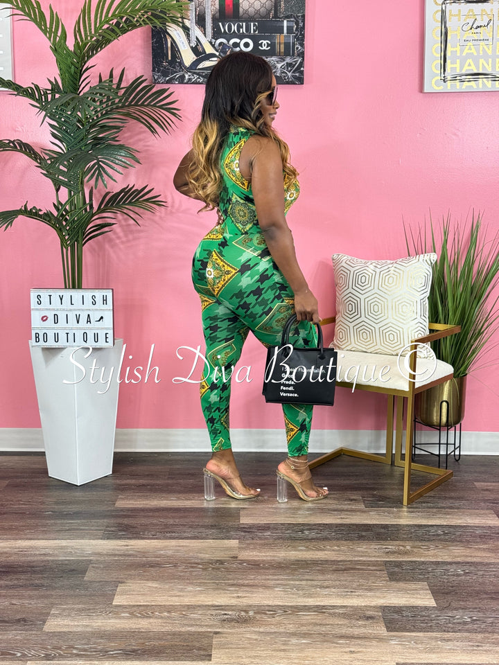 Alaya Sleeveless Printed Jumpsuit up to 3XL (Green Mix)