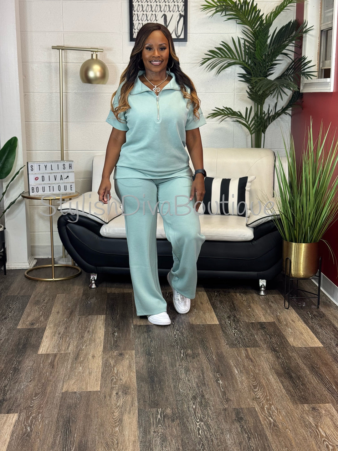 Polished Ease Half Zip Set Up to 3XL (Spring Green)