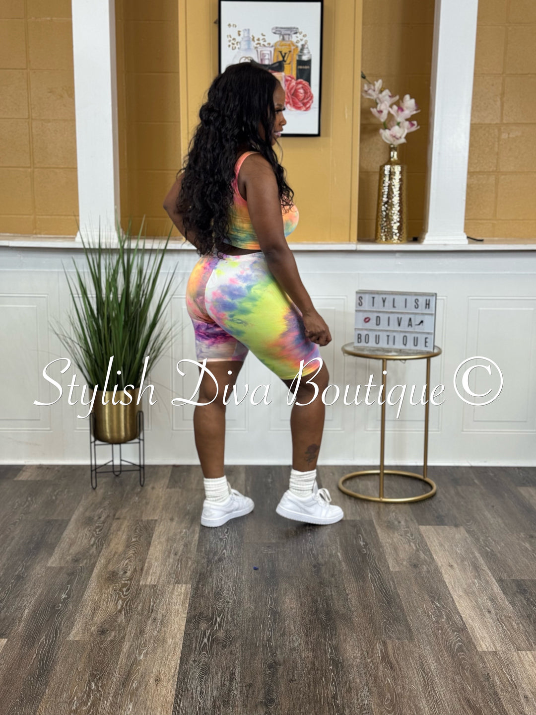 Tye Dye Sleeveless Cropped Biker Set (Rainbow)