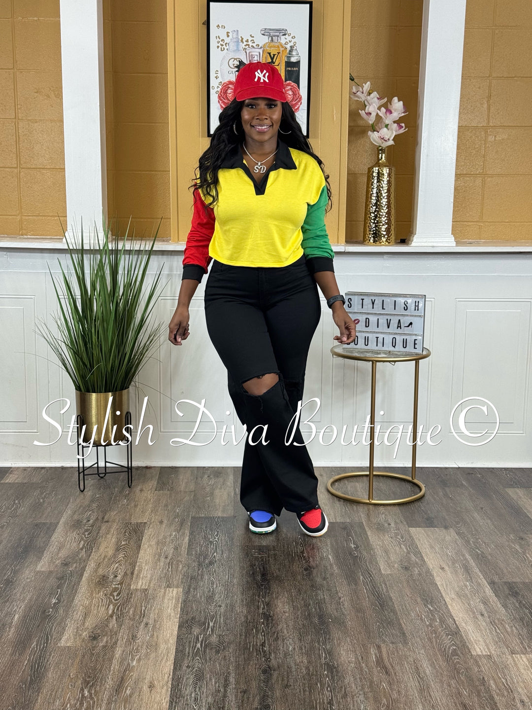 Color Code L/S Cropped Top (Multicolor)