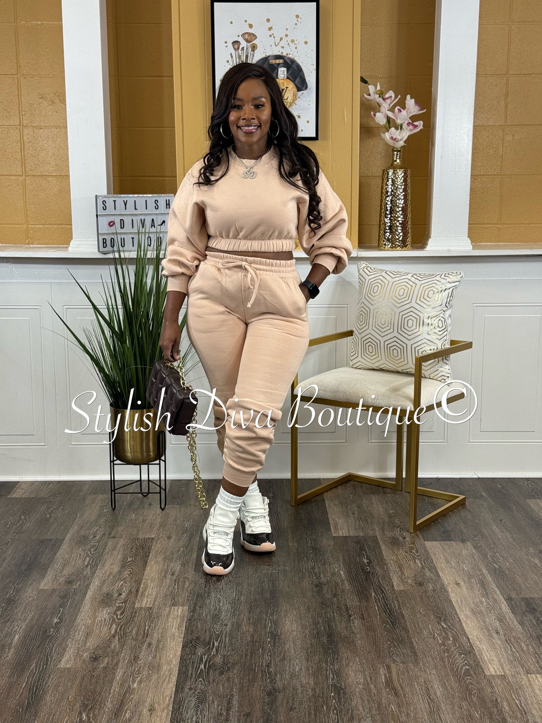 Cindy Cropped Jogger Set (Dusty Blush)