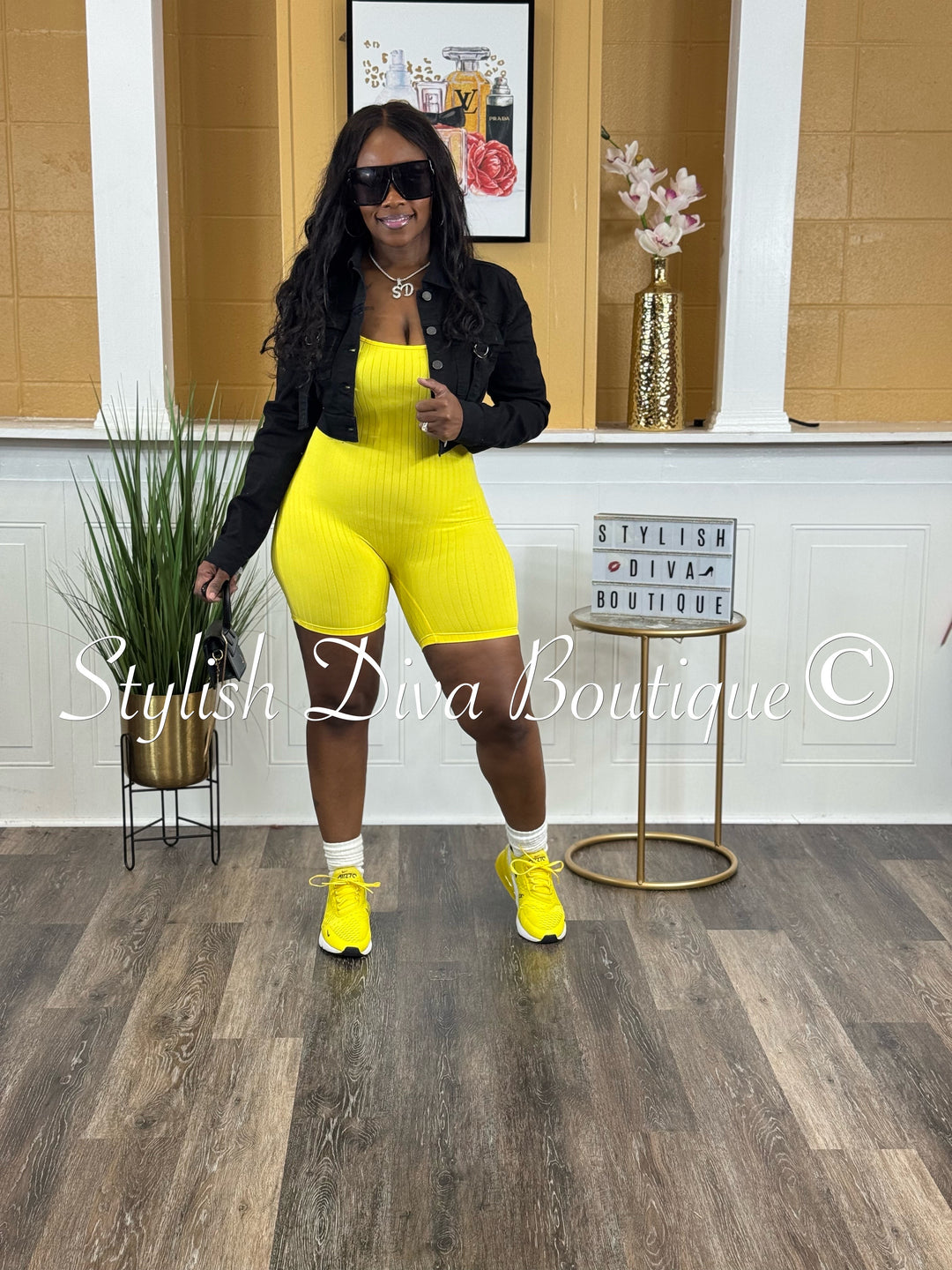 Ayla Sleeveless Ribbed Romper (Yellow)