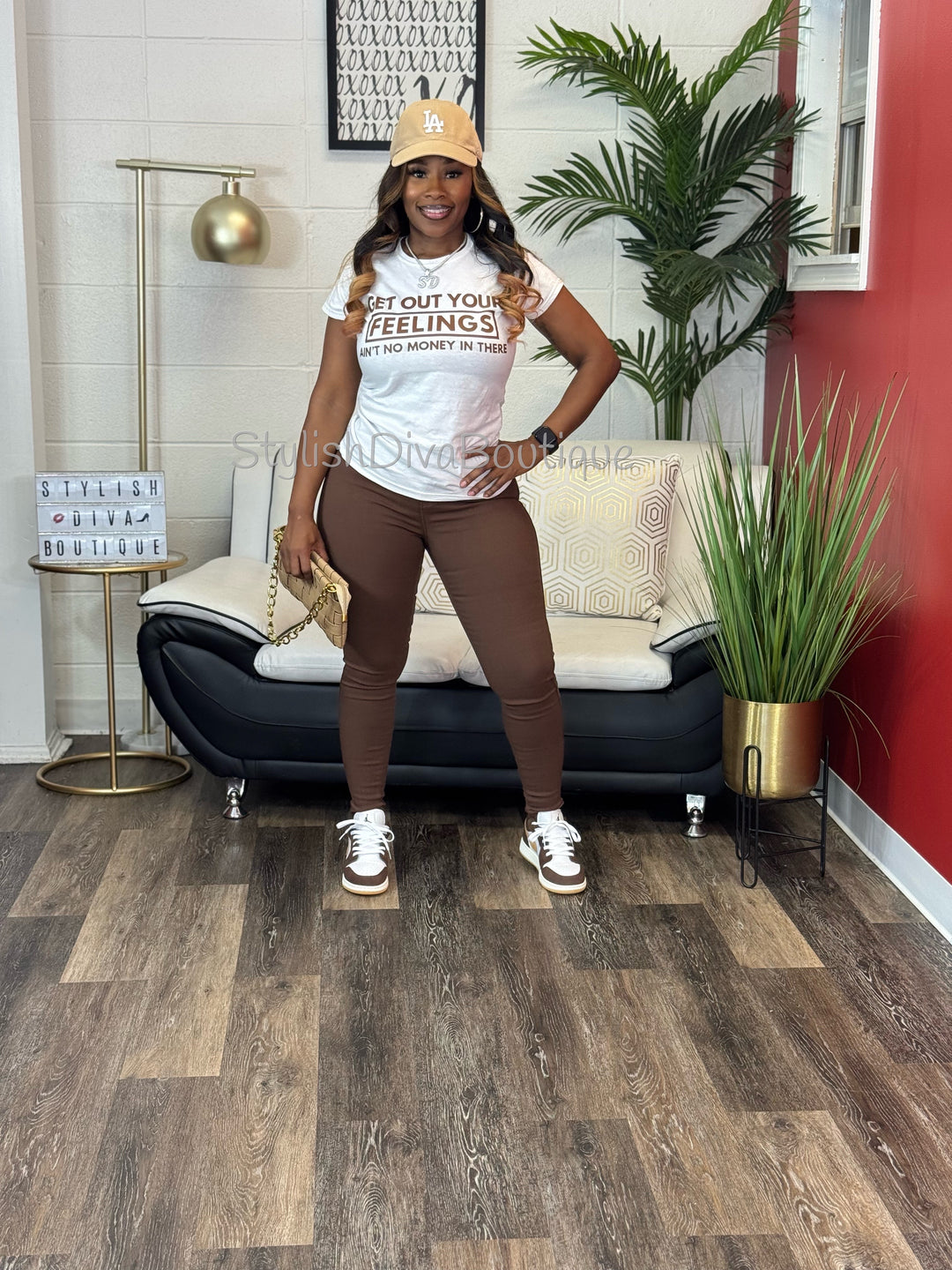 Get Out Your Feelings Graphic Tee (Brown Print)