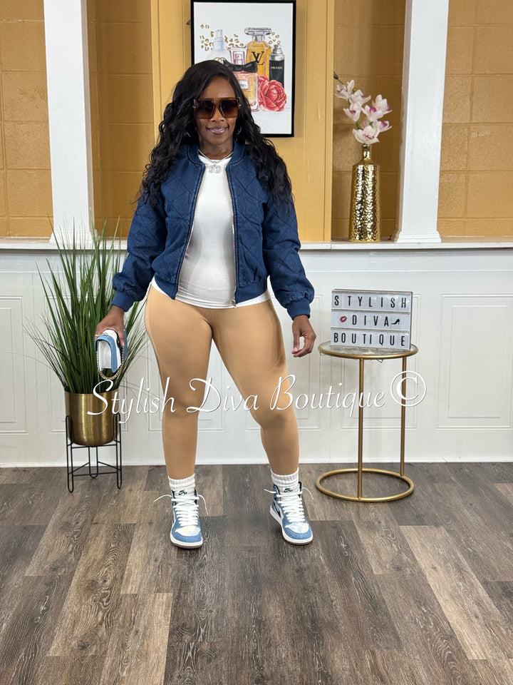 Quilted Luxe Bomber (Dark Wash)