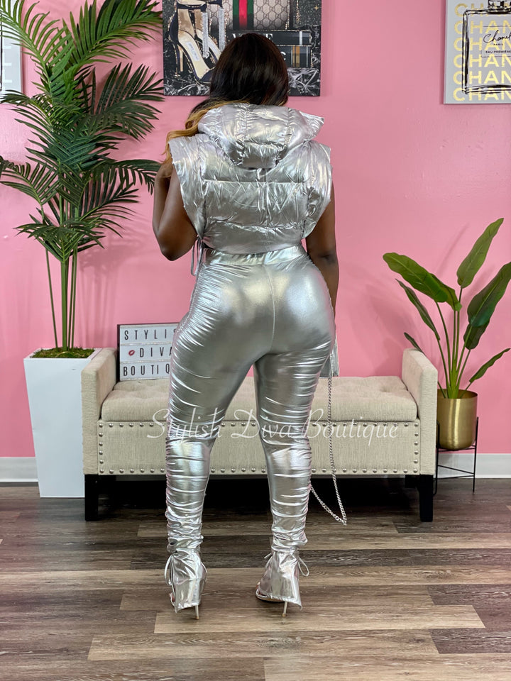 Renaissance Ready Ruched Leggings up to 3XL (Metallic Silver)