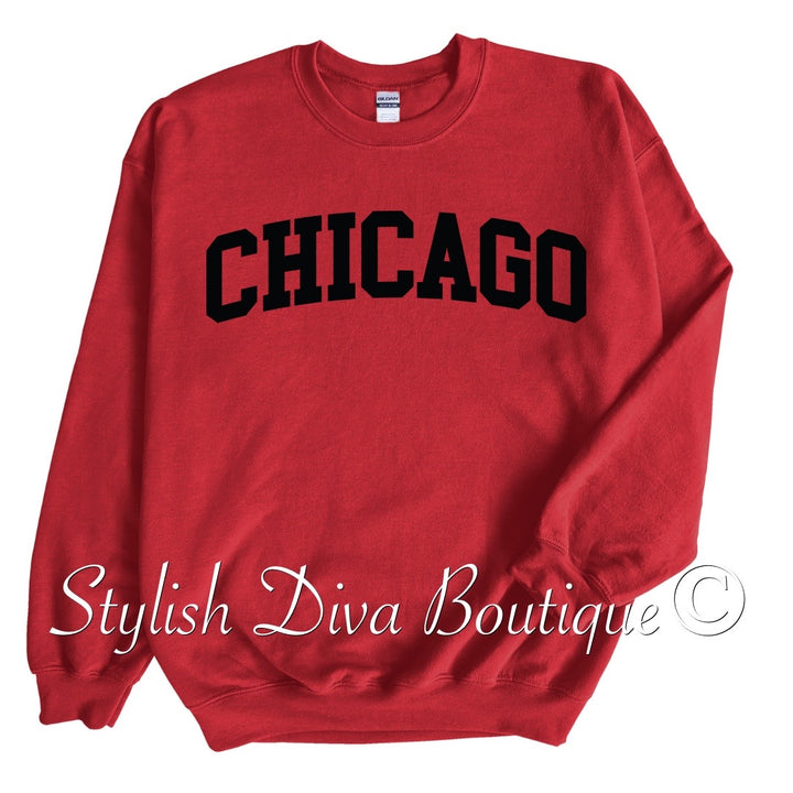 Chicago Sweatshirt Only up to 3XL (Red/Black Print)