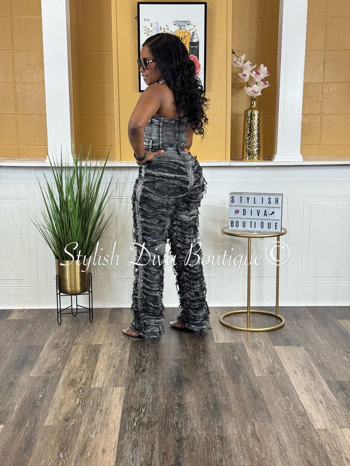 Quinn Color Dyed Denim Top (Black Wash)