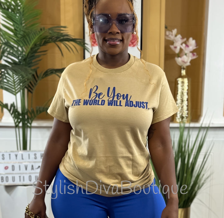 Be You Graphic Tee (Tan Shirt/Royal Blue Print)