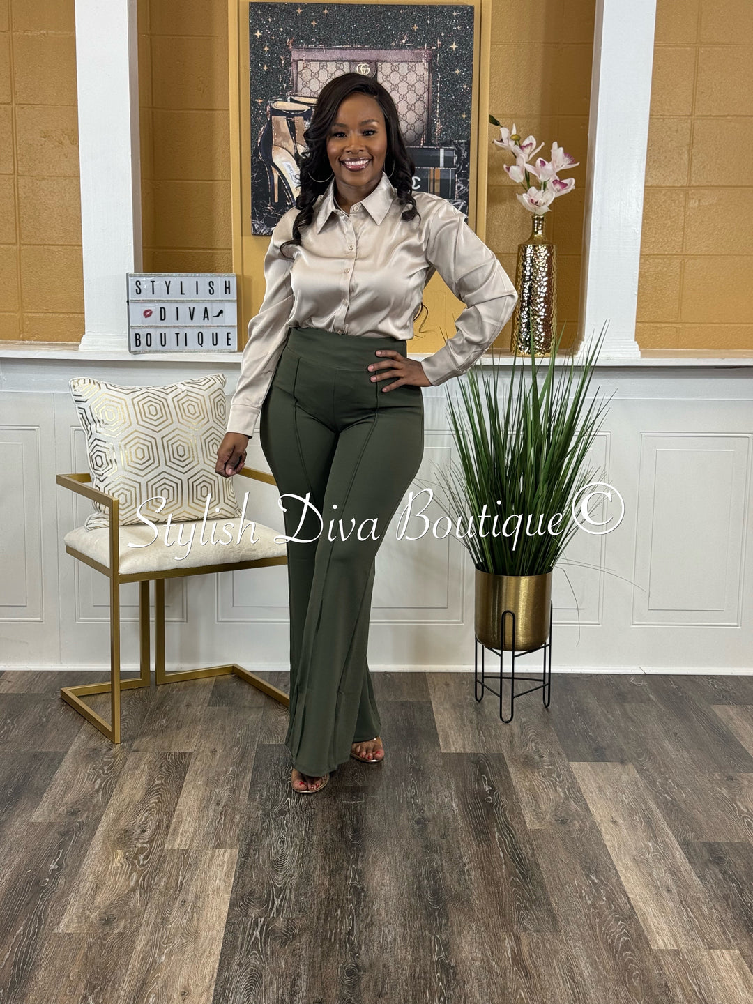 Gia Flare Pants (Dk Olive)