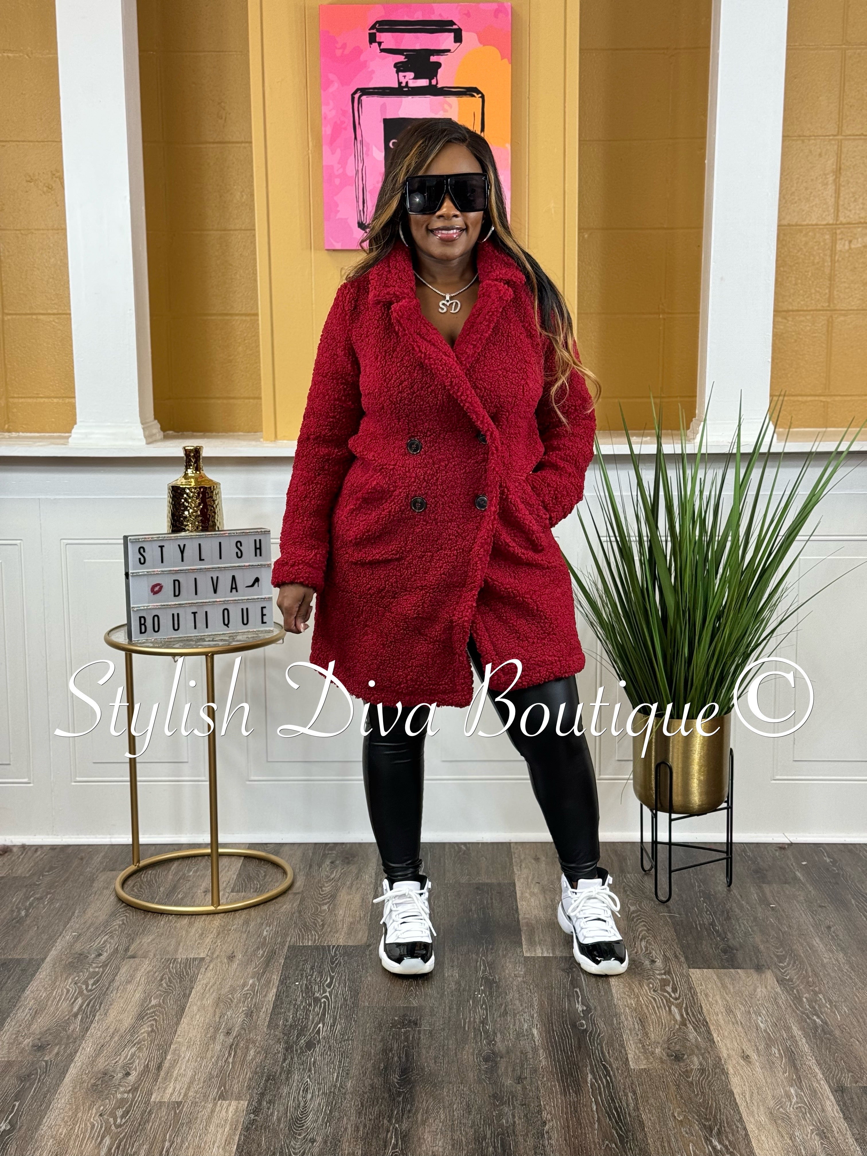 Dark red sale teddy coat