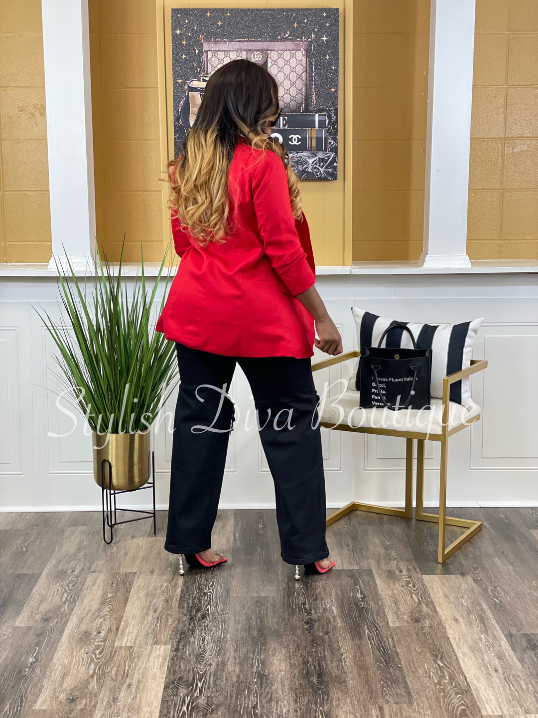 Busy Babe 3/4 Sleeve Blazer up to 3XL (Red)