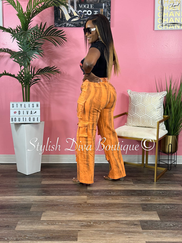 Best Kept Secret Sprayed Cargo Pants up to 3XL (Orange/Black)