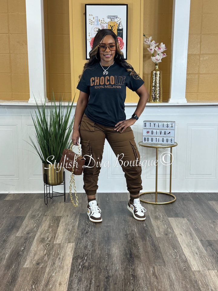 100% Chocolit Graphic Tee (Brown Print)