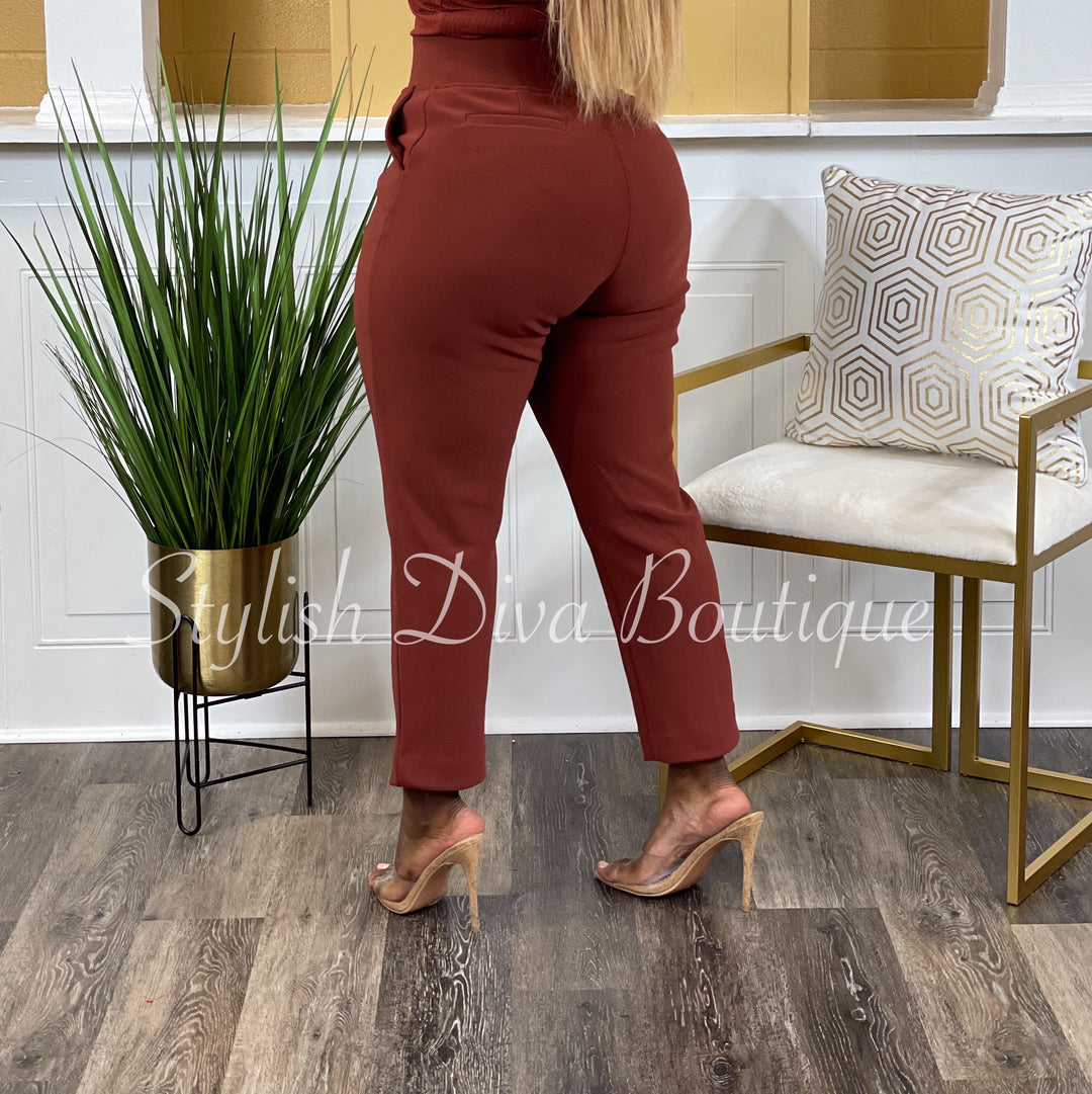 Business Inclusive 2pc Cardigan & Pants Set up to 3XL (Dk Rust)