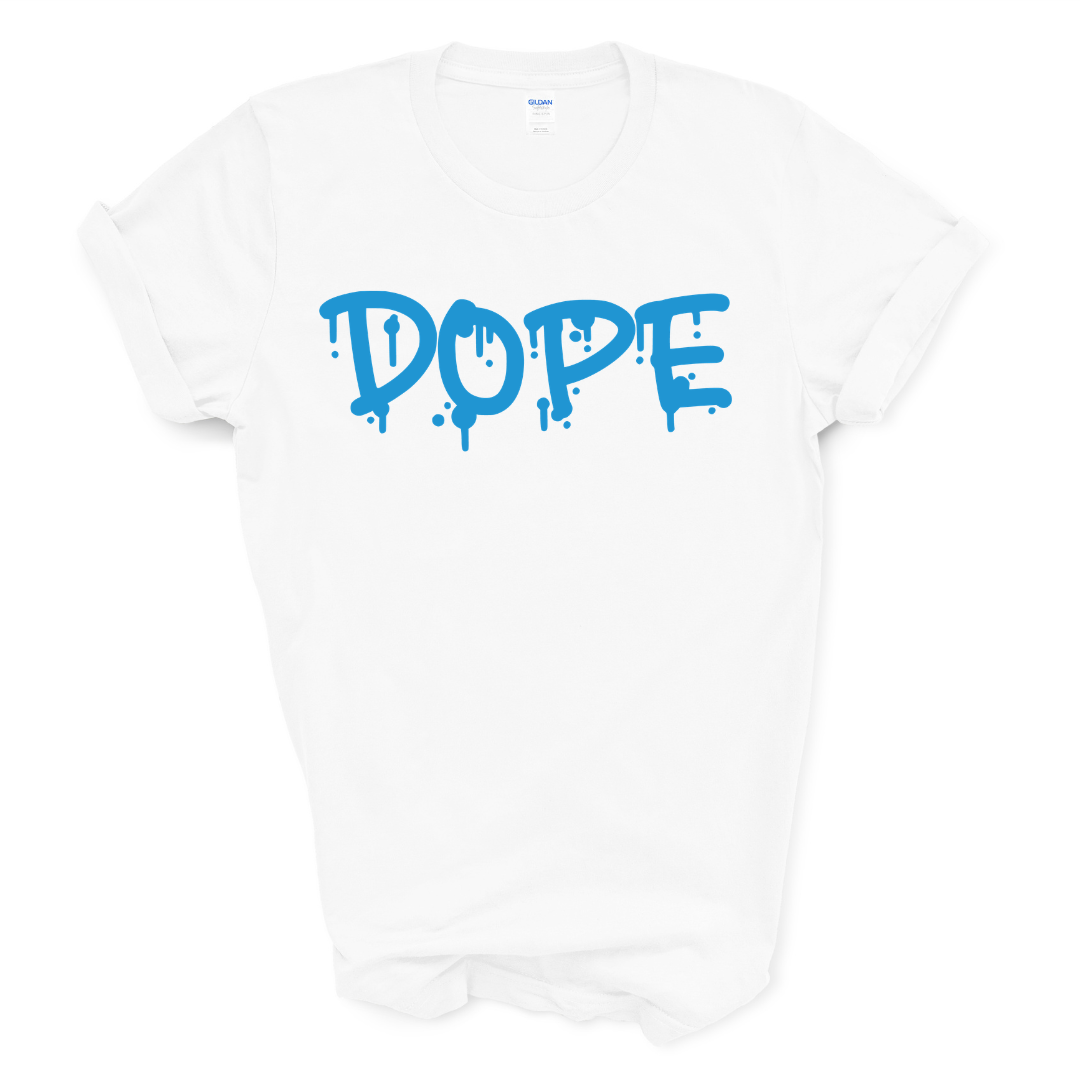 DOPE Graphic Tee (Black Shirt/Columbia Blue Print)