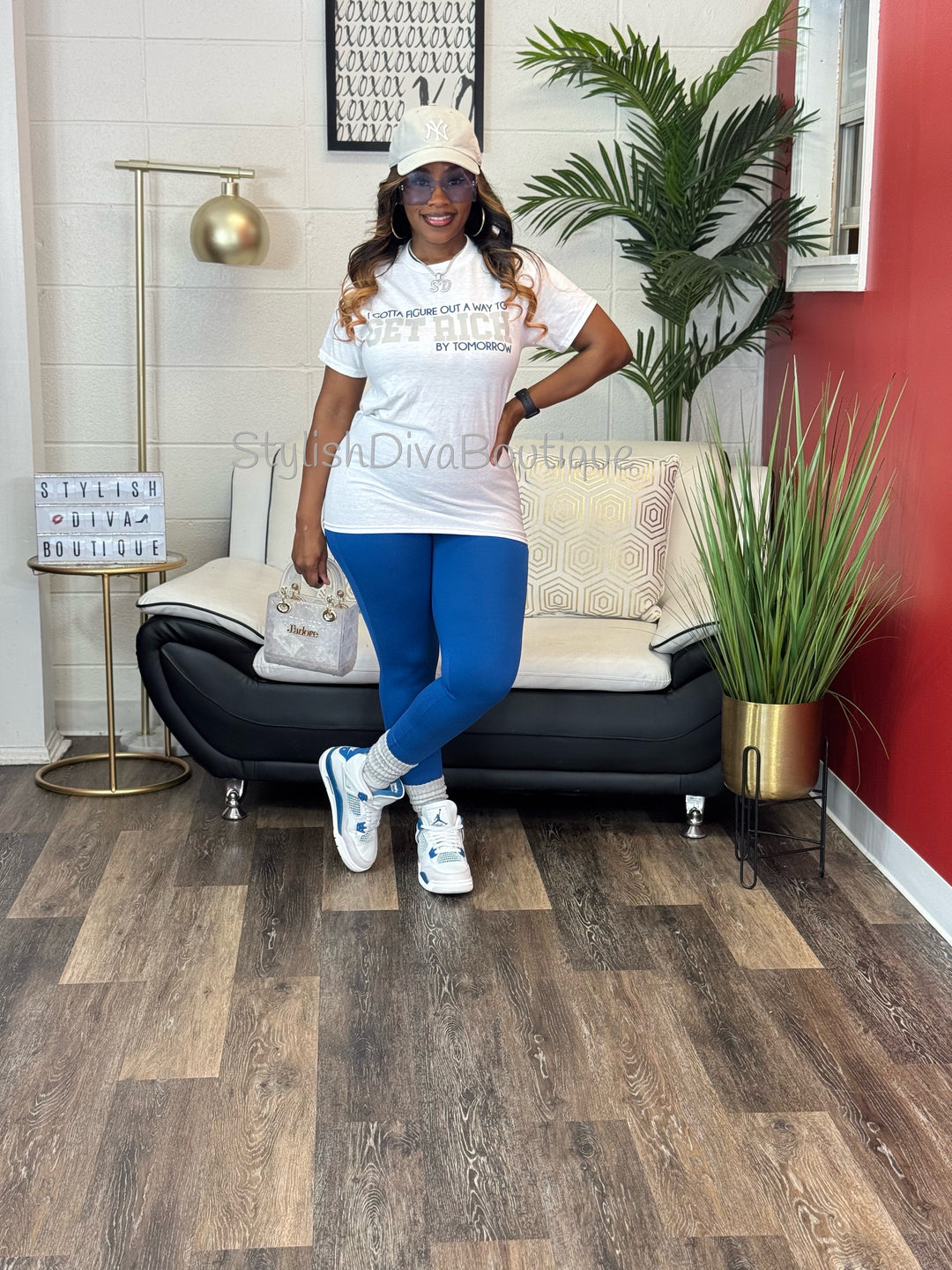 Get Rich Tomorrow T-Shirt (White Shirt/Blue & Light Gray Print)