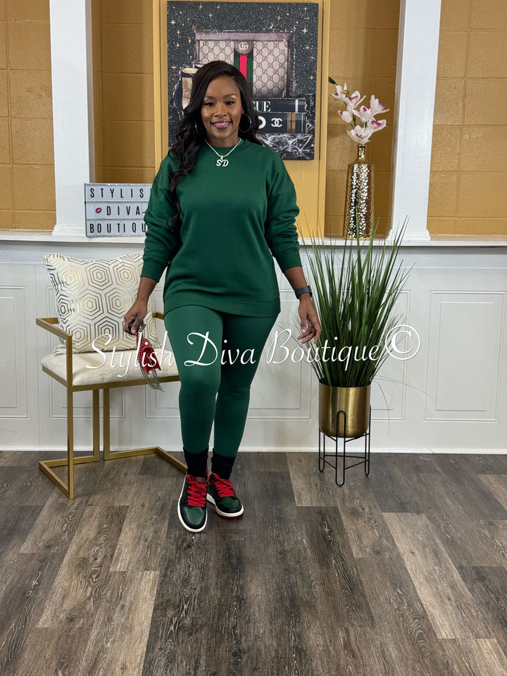 Keep It Going Sweatshirt & Leggings 3pc Set (Dk Green)