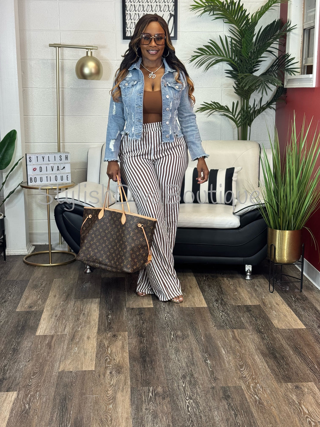 Coastal Diva Pants Set (Brown/White)