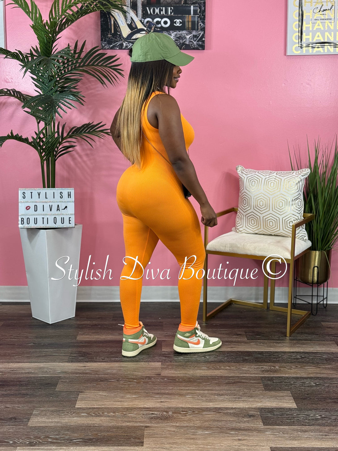 Ribbed Seamless Jumpsuit (Orange)