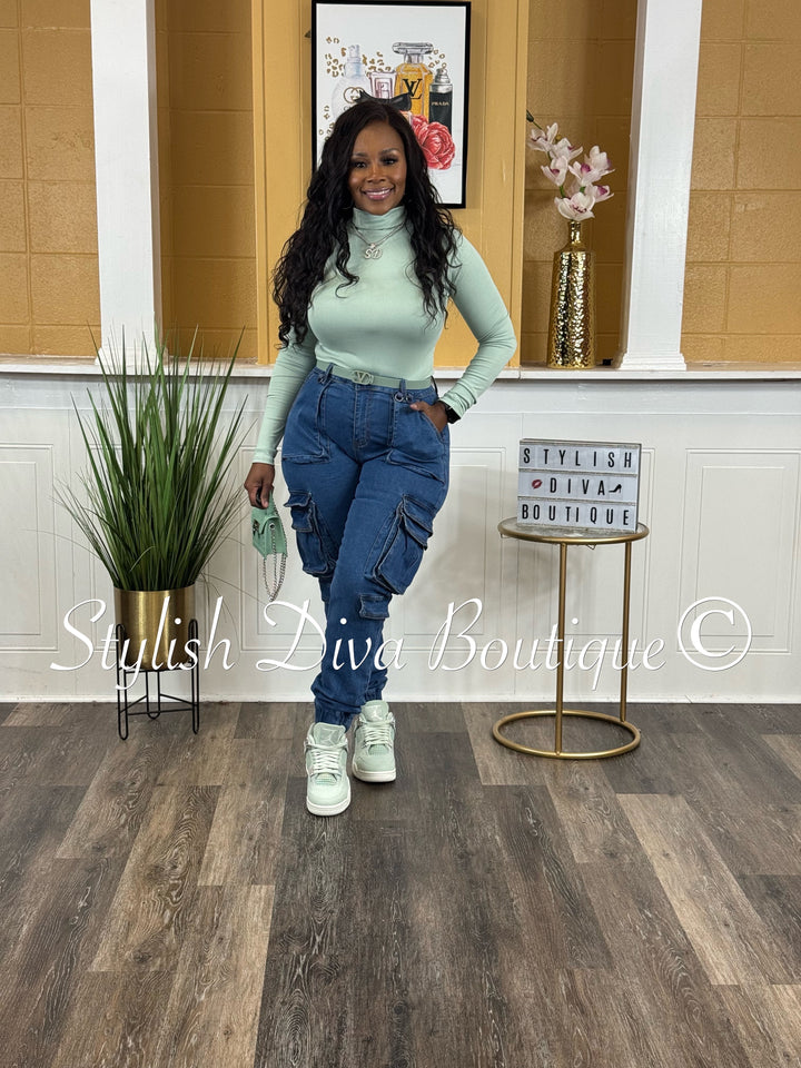 Dena Mock Neck L/S Bodysuit (Sage)