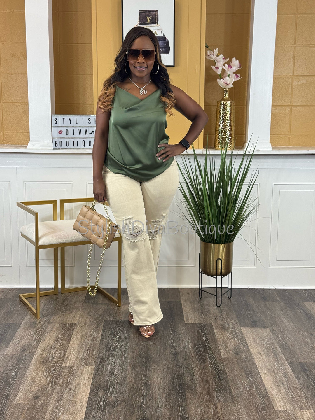Simply Luxe Satin Cami (Olive)