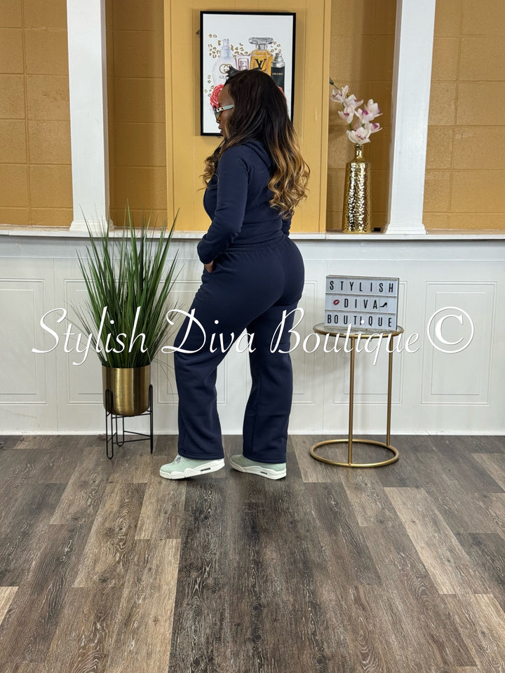 Comfort Mode Zip Hoodie Fleece Set (Navy)