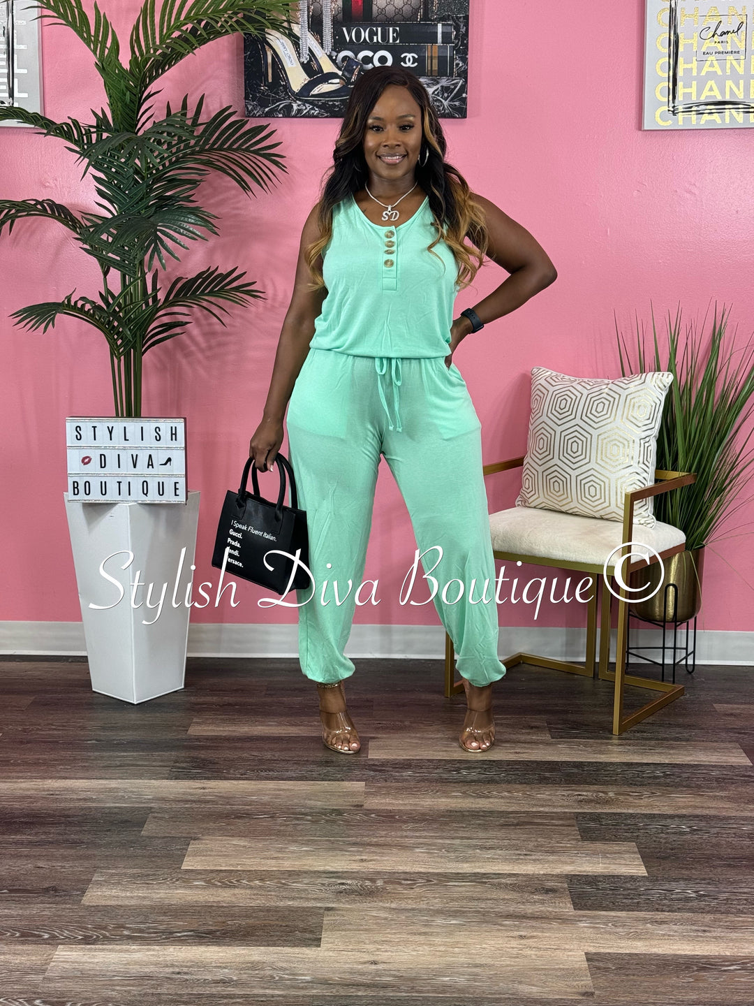 Weekend Sleeveless Jogger Jumpsuit up to 3XL (Green Mint)