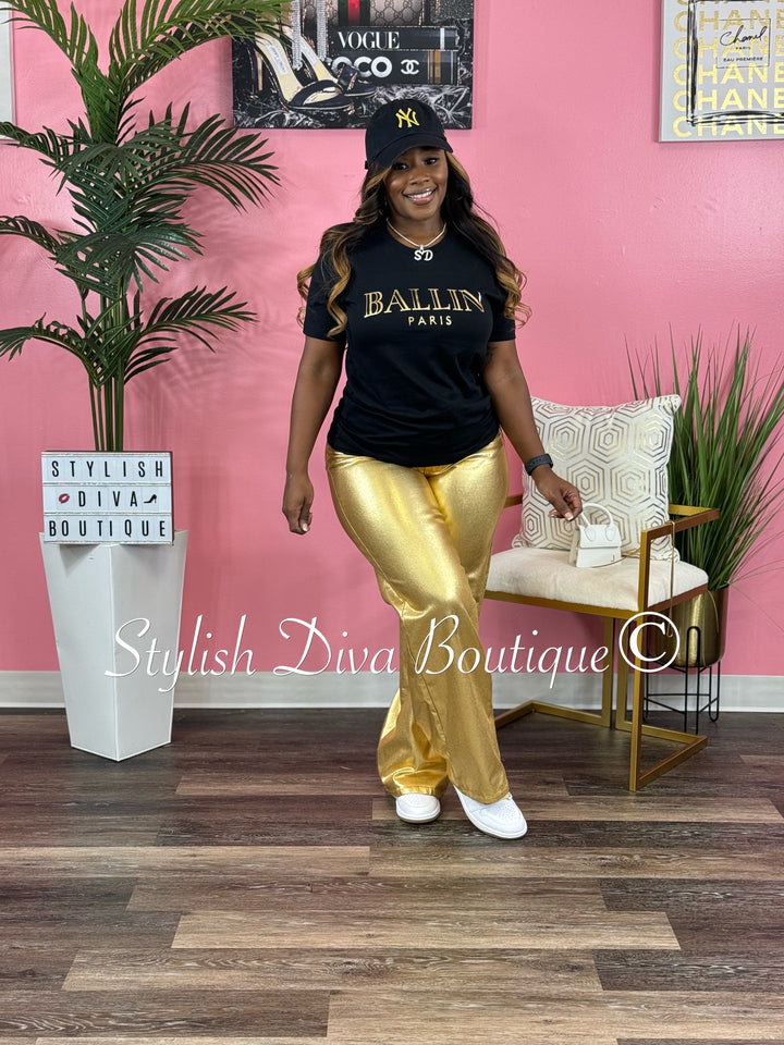 Go Gold or Go Home Wide Leg Pants (Metallic Gold)