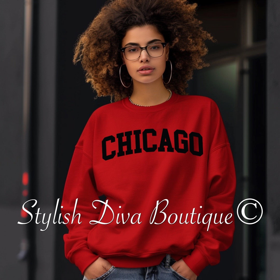 Chicago Sweatshirt Only up to 3XL (Red/Black Print)