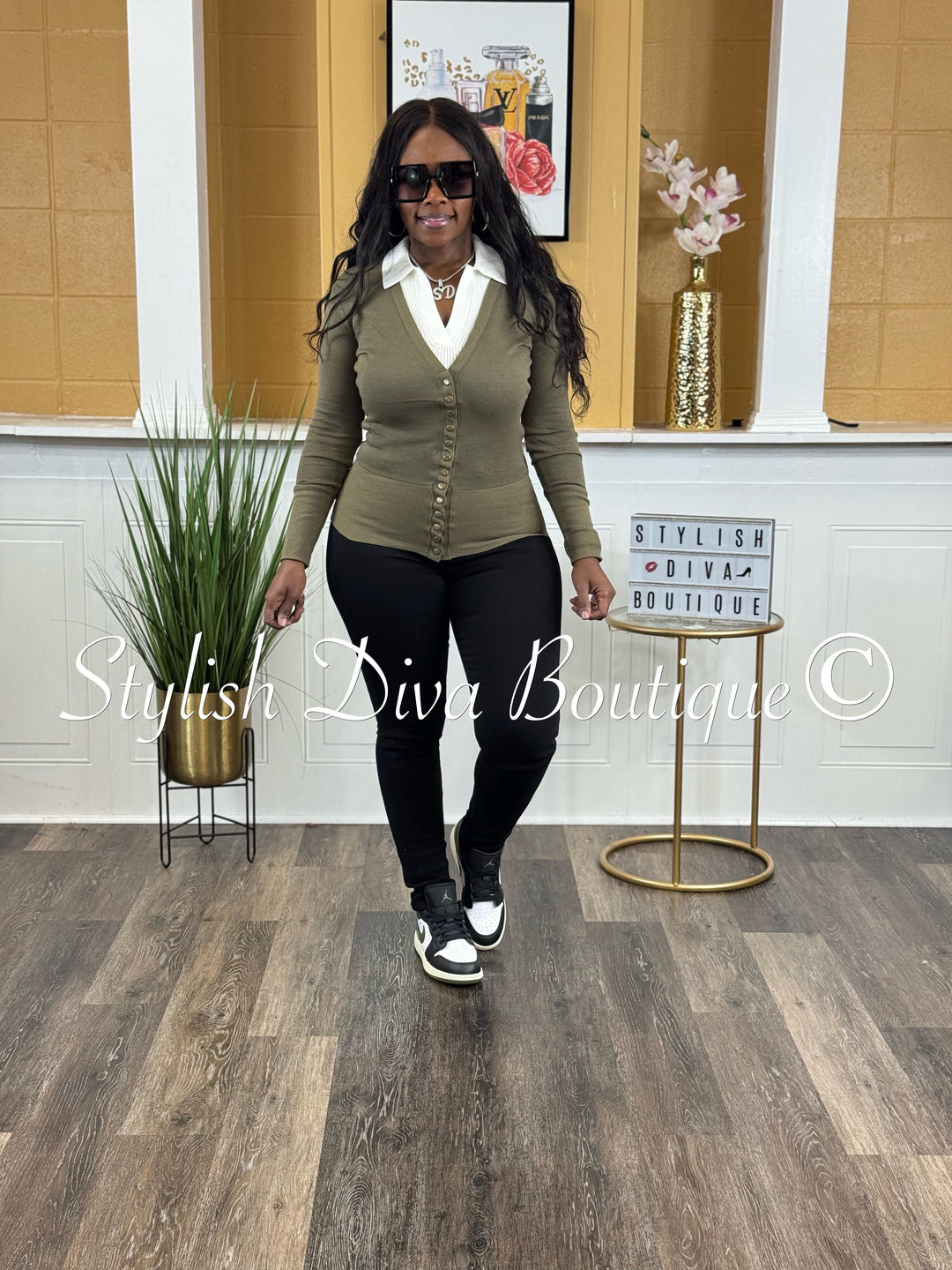 Stylish Snap Button L/S Cardigan (Olive)