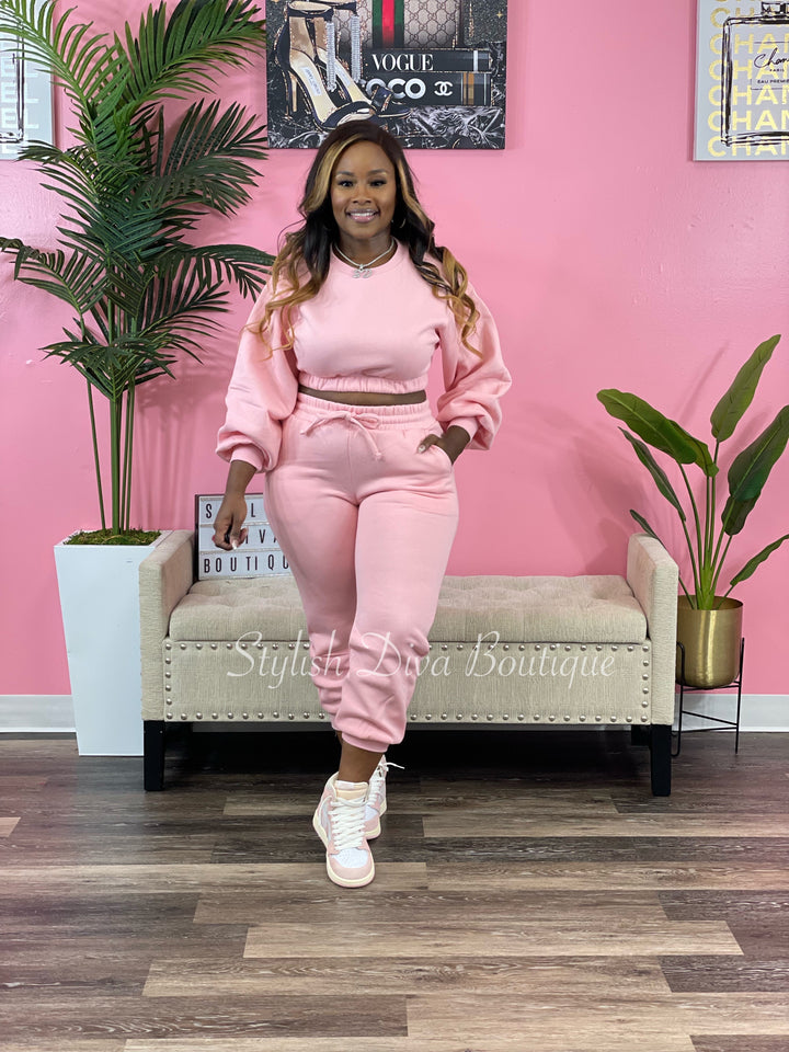Cindy Cropped Jogger Set (Dusty Pink)