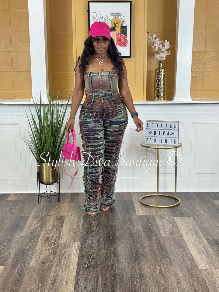 Diva Shred Color Dyed Jeans (Multicolor)