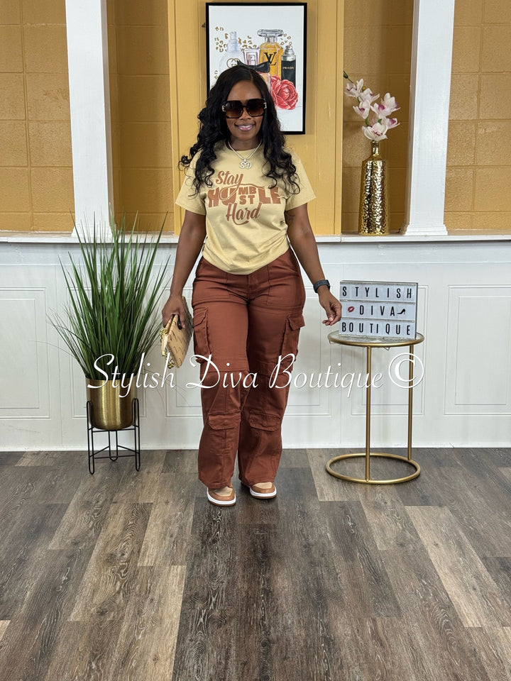 Always Ready Wide Leg Cargo Pants (Rust Brown)