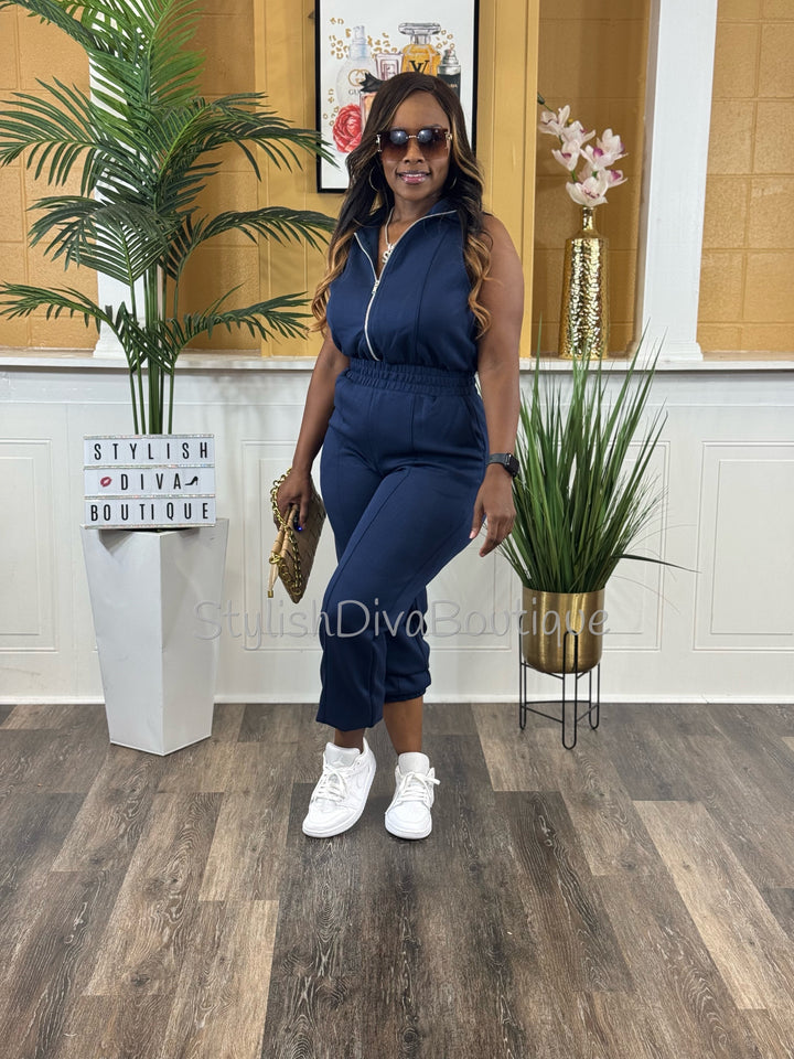 Jet Set Sleeveless Jumpsuit (Navy)