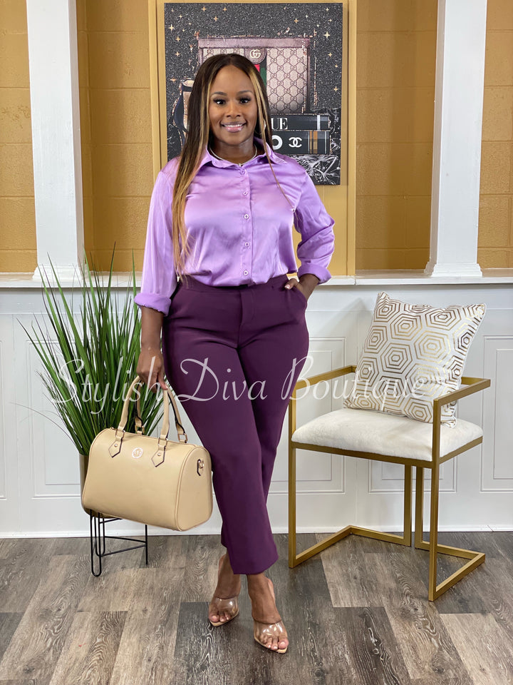 Office Chic Satin Charmeuse L/S Top (B Lavender)