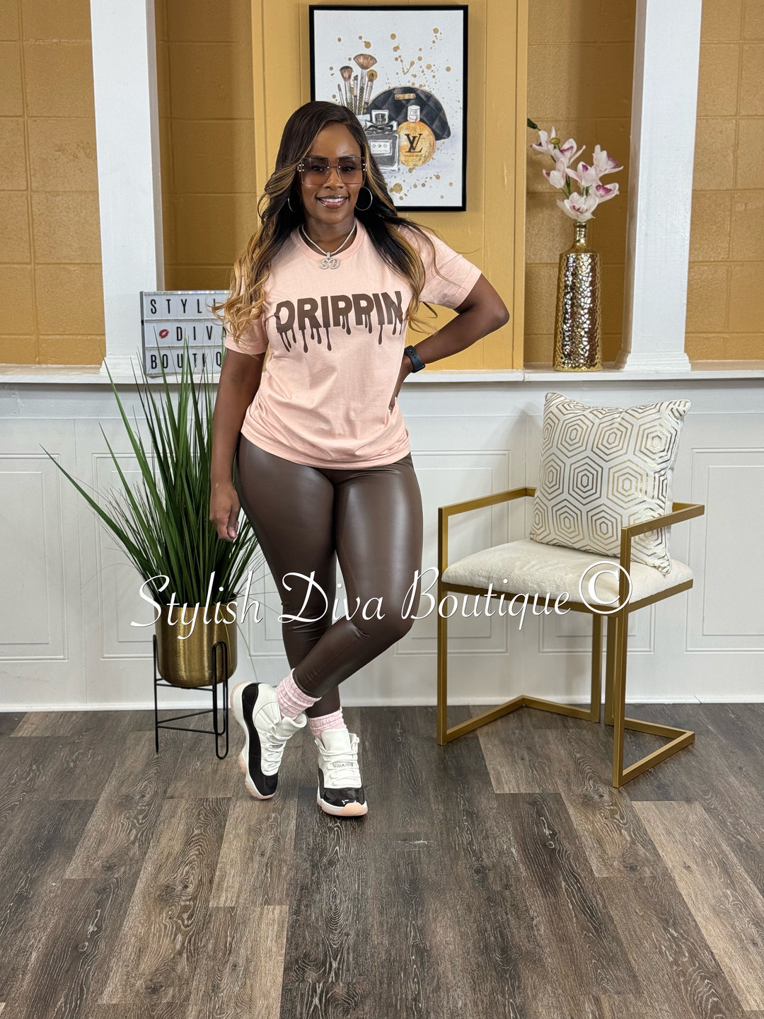 DRIPPIN' T-Shirt (Light Pink Shirt/Chocolate Print)